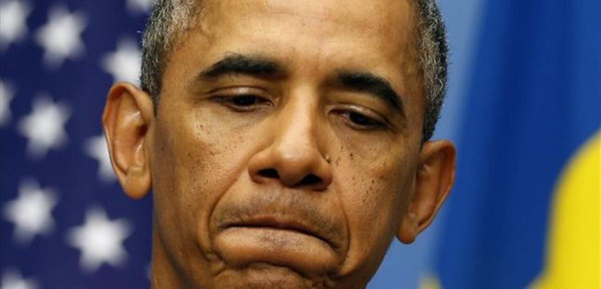 Obama, durant la seva conferència de premsa, aquest matí a Estocolm.