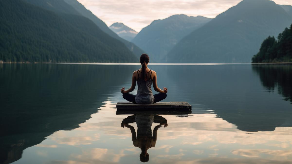 Una mujer meditando en un entorno natural