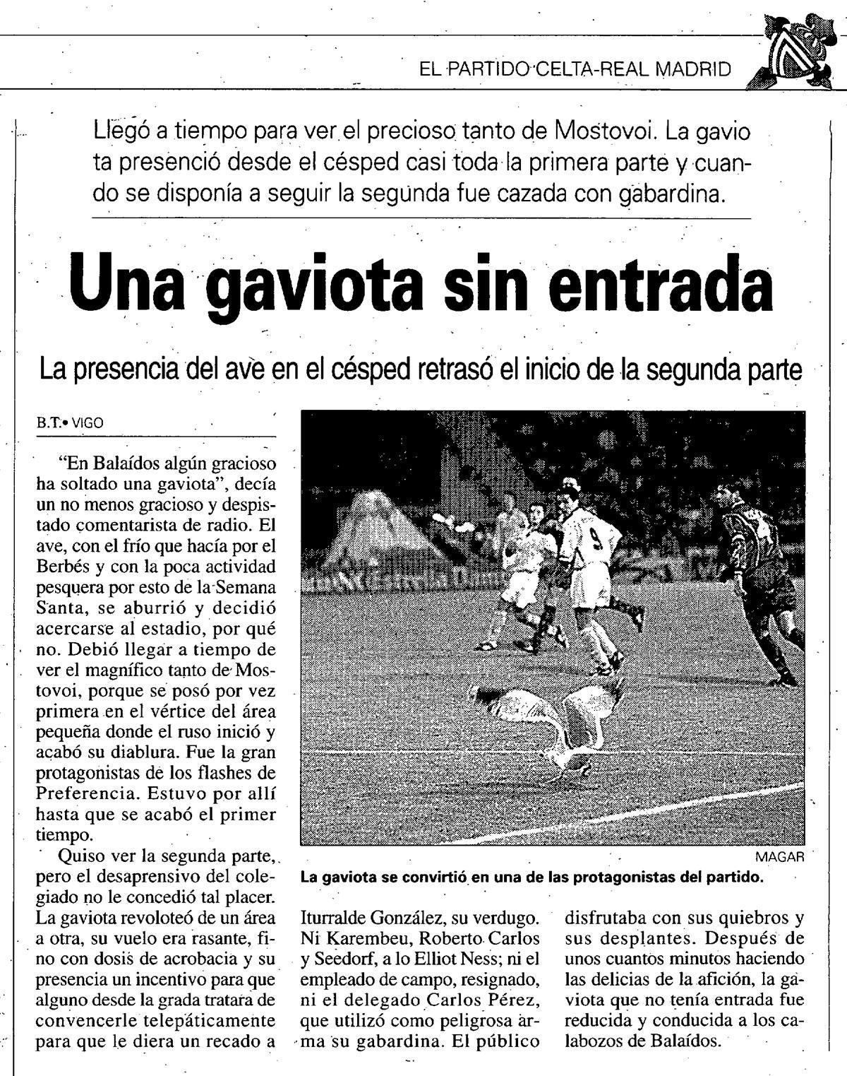 Artículo de FARO de aquel singular episodio en Balaídos.