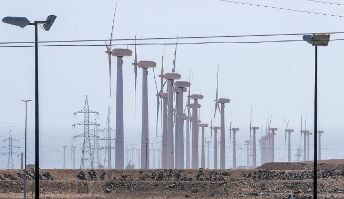 Aerogeneradores junto al barranco de Tirajana, en Gran Canaria.