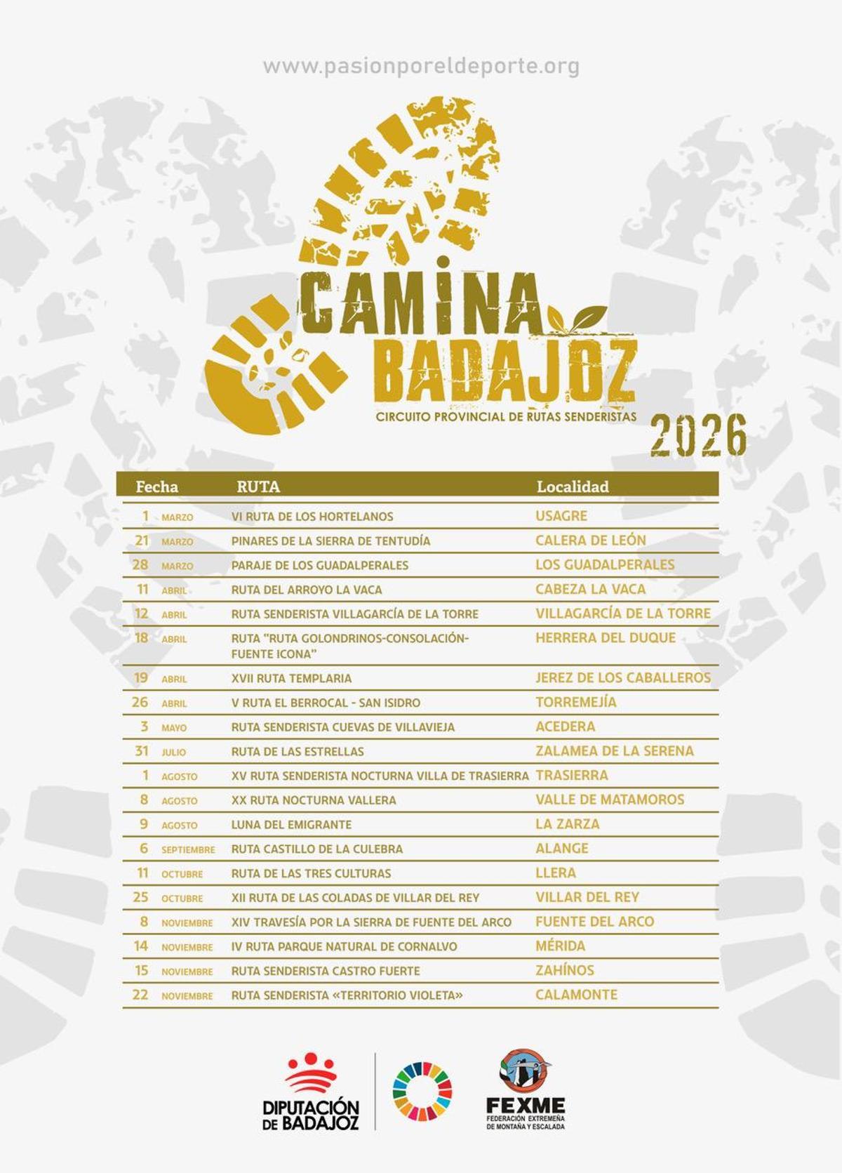 Cartel con las rutas previstas en 2026.