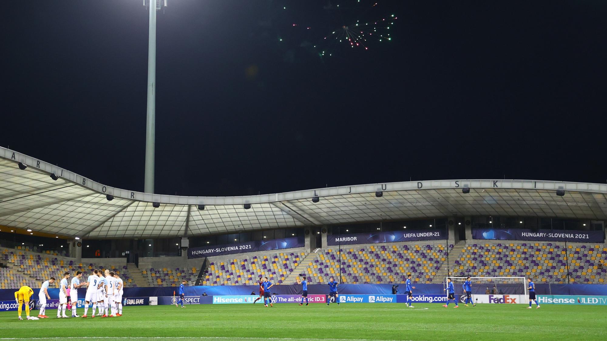 Aspecto del estadio de Maribor en el último Eslovenia-Italia sub-21.