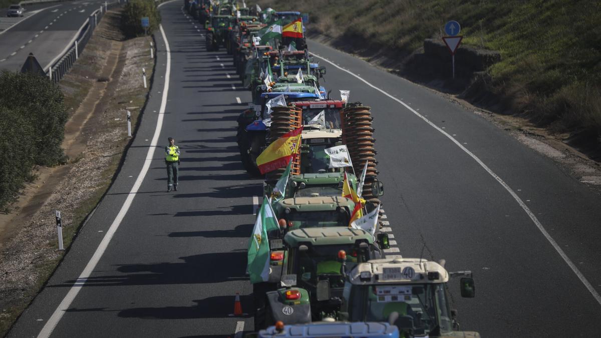 TImagen de archivo de una tractorada organizada por agricultores en A-4 a la altura de Carmona.