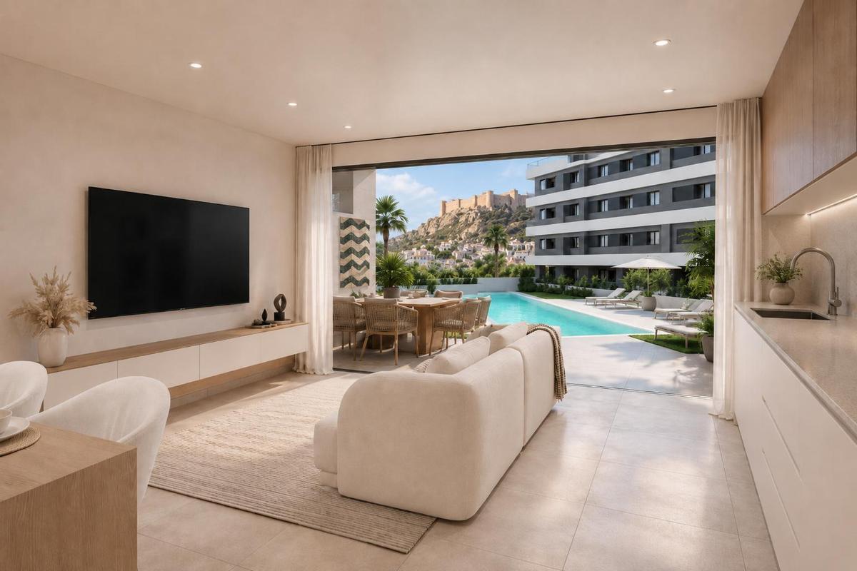 Pórtico Plaza II es una propuesta residencial que fusiona diseño, bienestar y el carácter mediterráneo de Alicante. Imagen no contractual.