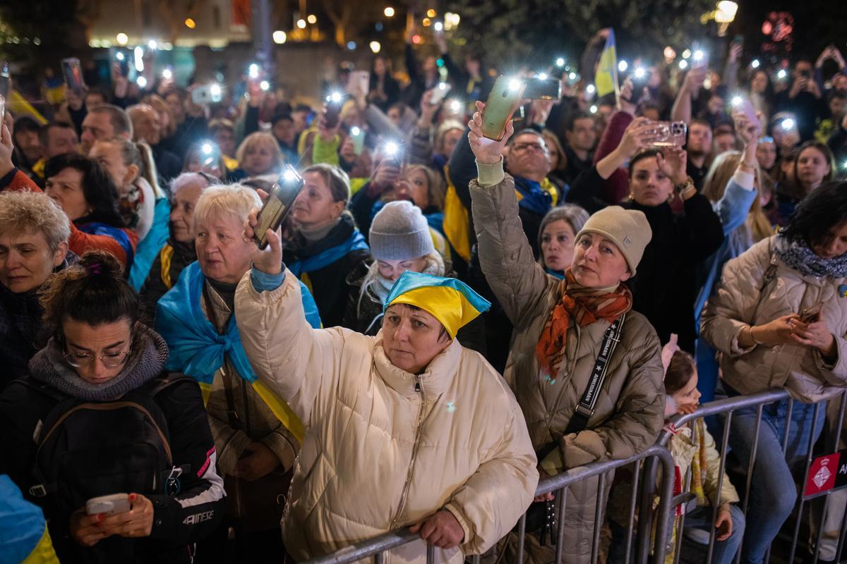 Manifestación en Barcelona del primer aniversario de la guerra de Ucrania