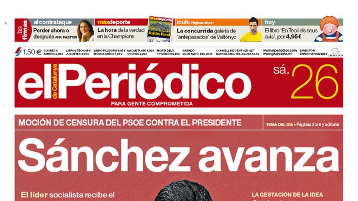 La portada de EL PERIÓDICO del 26 de mayo del 2018