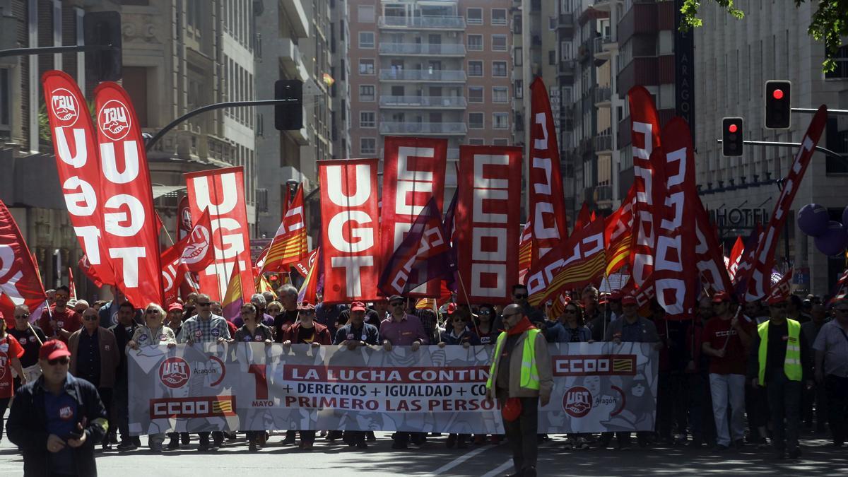 La última manifestación celebrada en Zaragoza por el Primero de Mayo, en el año 2019.