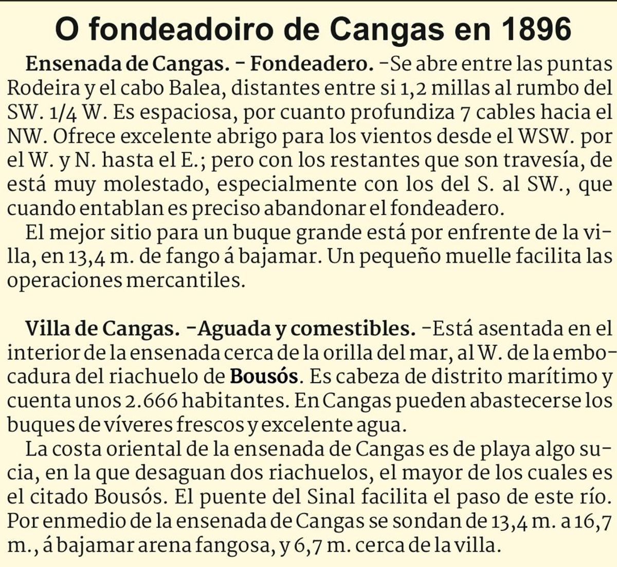 Nota sobre o fondeadoiro de Cangas en 1896.