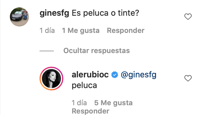 Alejandra Rubio responde en Instagram una duda sobre su pelo: es peluca