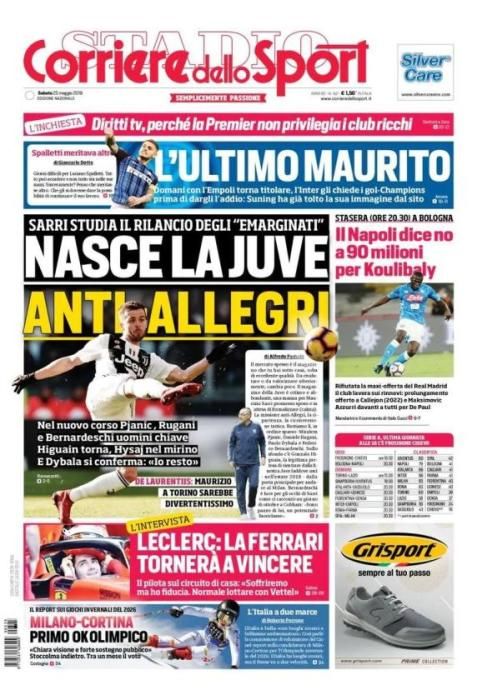 Portada CORRIERE DELLO SPORT sábado 25 mayo 2019