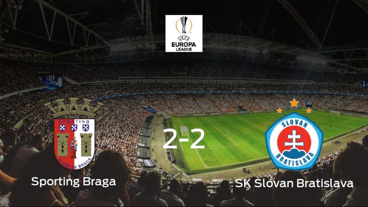 El Sporting de Braga y el Slovan Bratislava se reparten los puntos tras empatar a dos