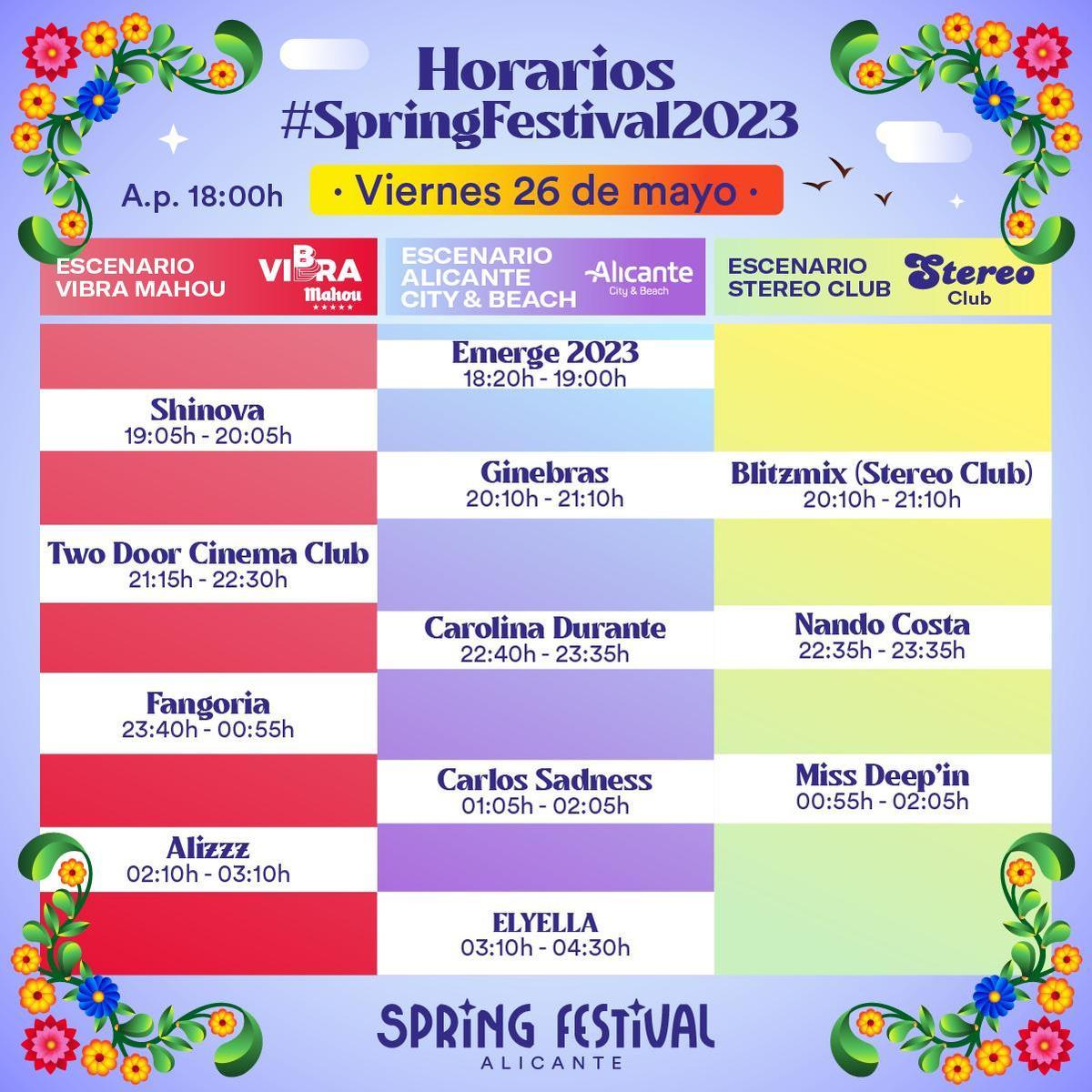 Horarios del Spring Festival 2023: Viernes 26 de mayo