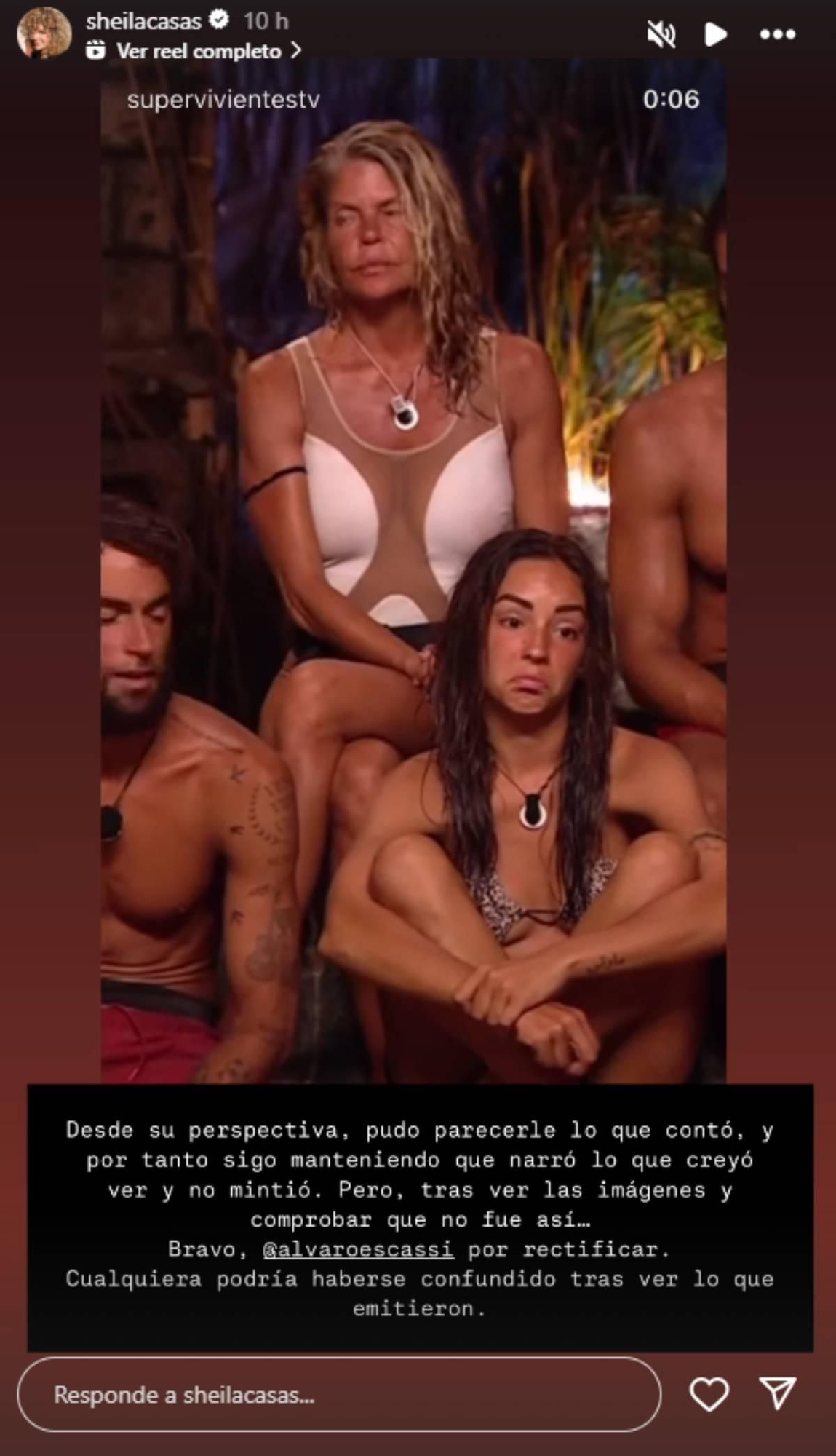 Sheila Casas defiende en su instagram a Escassi tras sus palabras en 'Supervivientes'