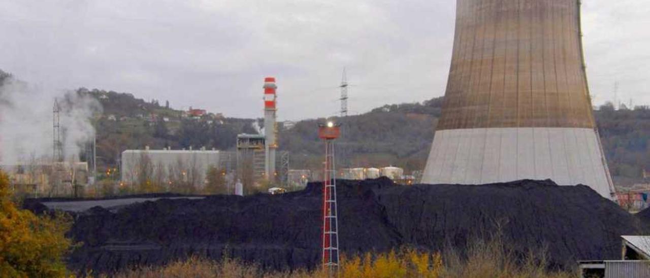 El parque de carbones de la térmica de Soto de Ribera.