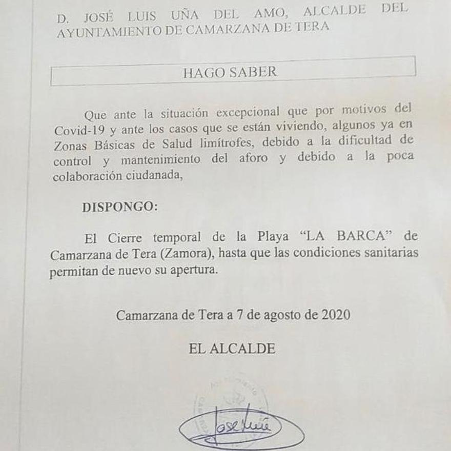 Notificación del alcalde de Camarzana de Tera