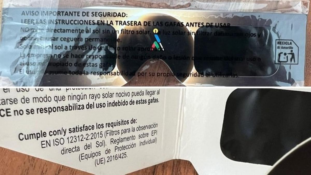 Gafas homologadas de la ONCE para observar el eclipse solar, certificadas conforme a la norma ISO 12312-2.