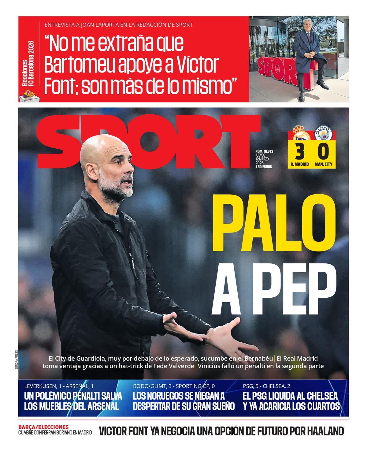 Esta es la portada de SPORT de hoy jueves, 12 de marzo de 2026
