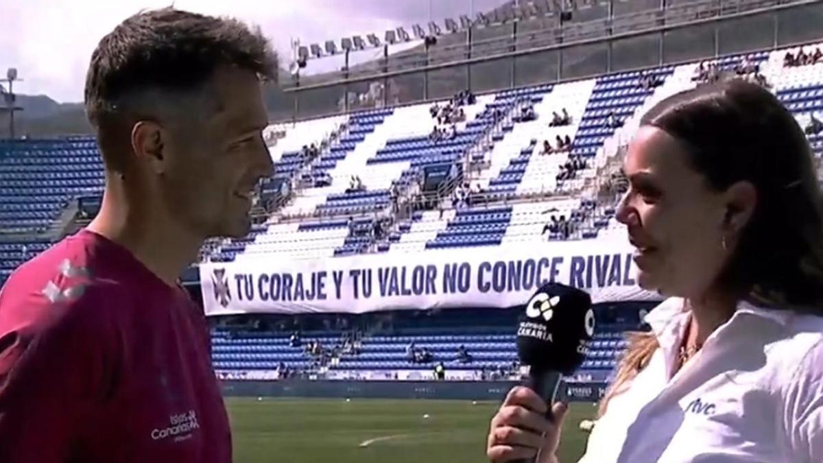 Aitor Sanz, entrevistado por Televisión Canaria el día del ascenso. |