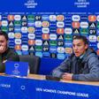 Jonatan Giráldez y Patri Guijarro en la rueda de prensa previa al FC Barcelona - Chelsea de Champions