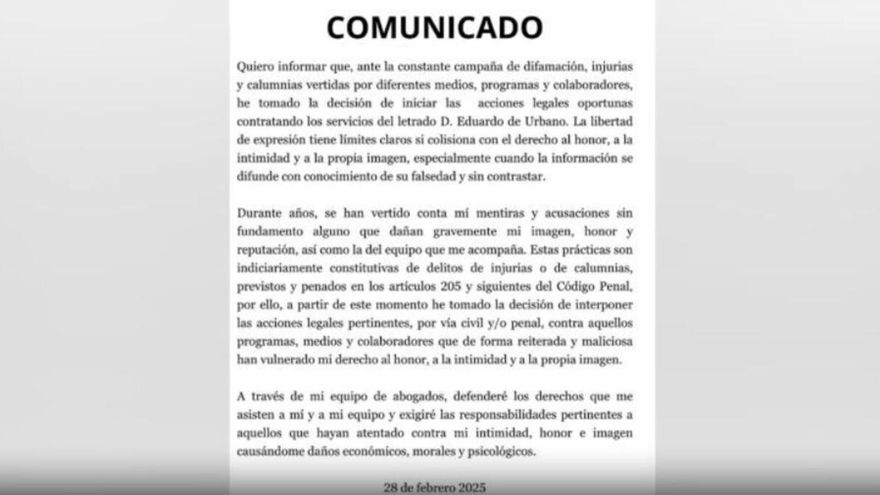Serio comunicado de última hora de Isabel Pantoja advirtiendo con emprender acciones legales