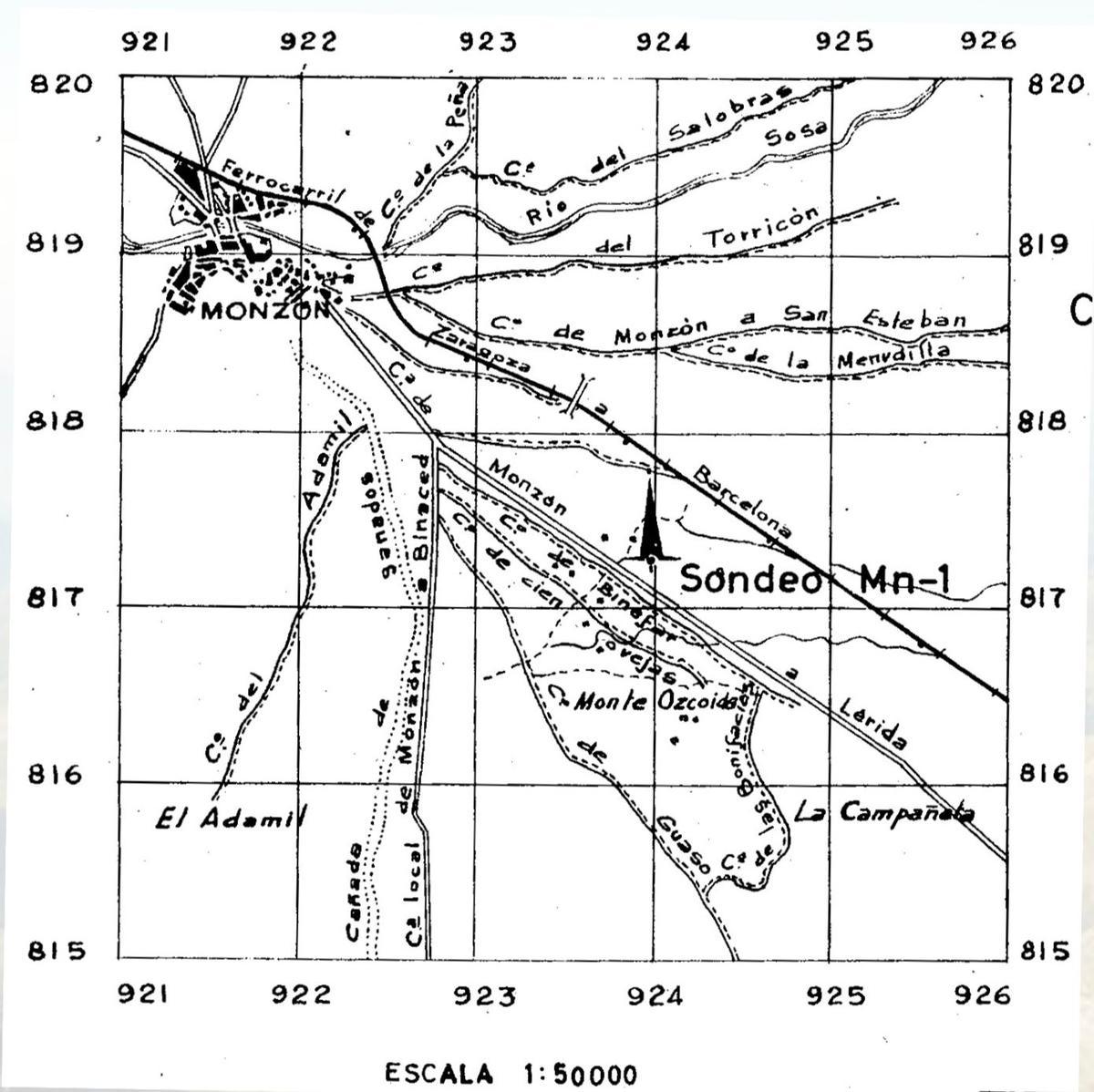 Mapa detallado con la ubicación del pozo, realizado tras el hallazgo en 1963.