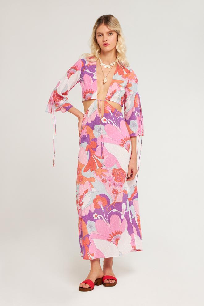 Vestido plumeti 'cut out' estampado Bahia de Antik Batik