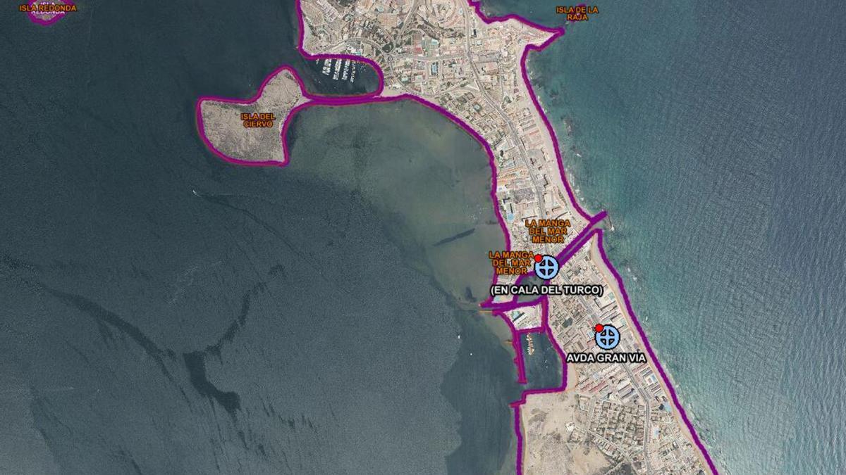 Lugar exacto de La Manga en el que se produjo el golpe.