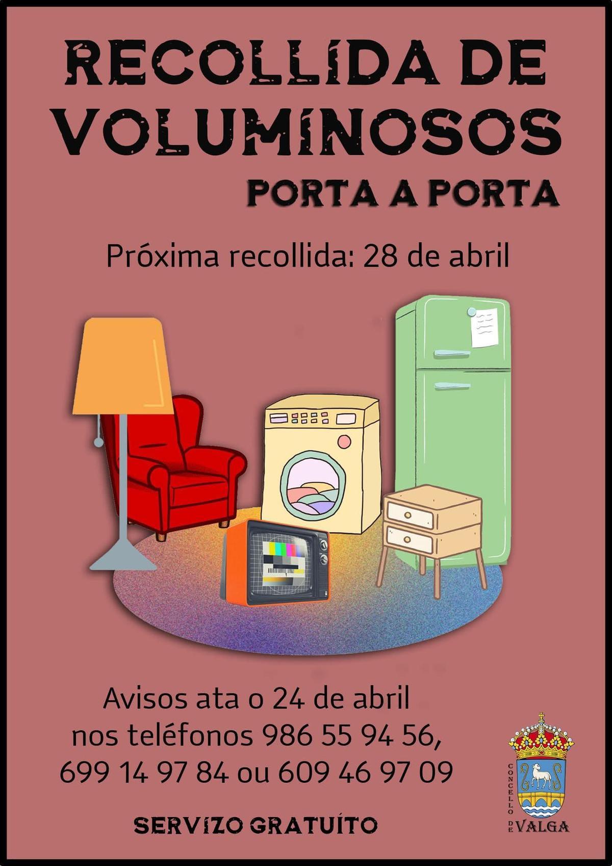 Anuncio de recogida de voluminosos en Valga.