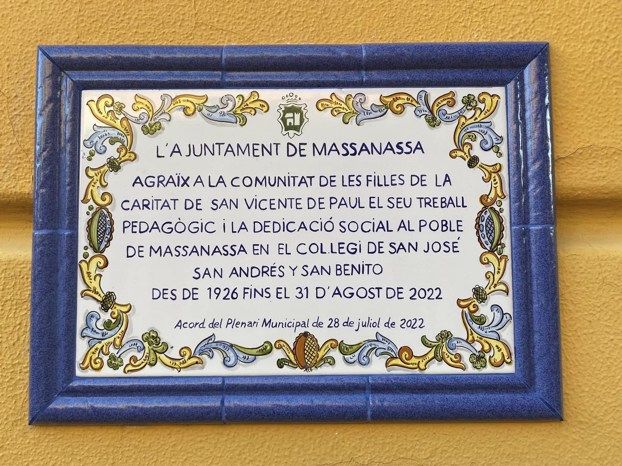 Massanassa homenajea a las Hijas de la Caridad