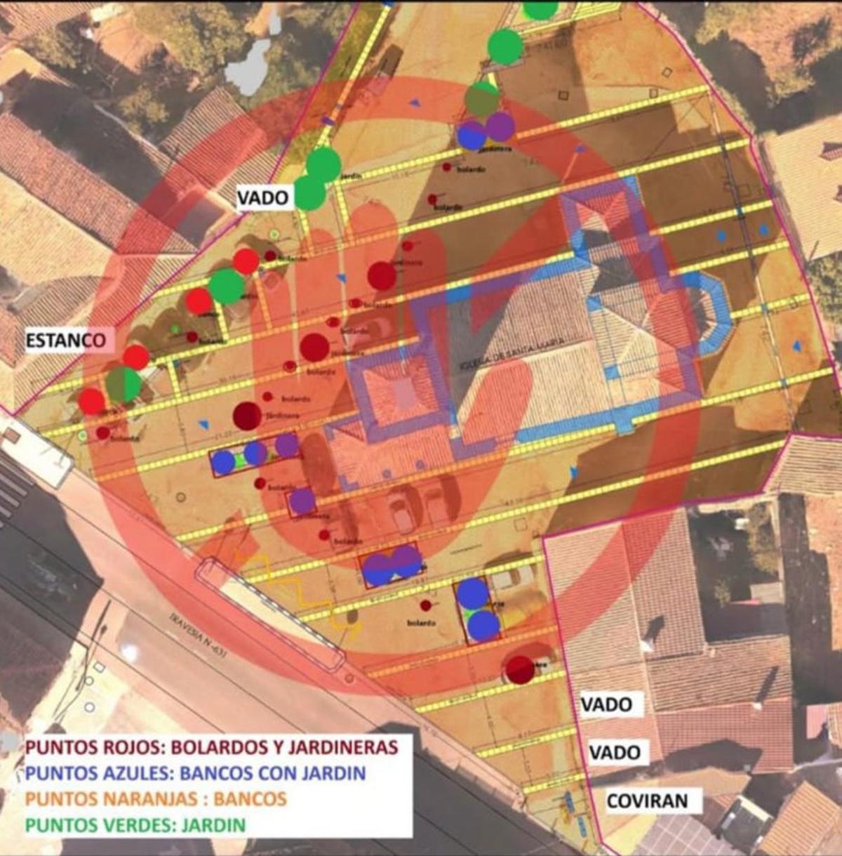 Plano con las actuaciones previstas en el ágora.  | CH. S.