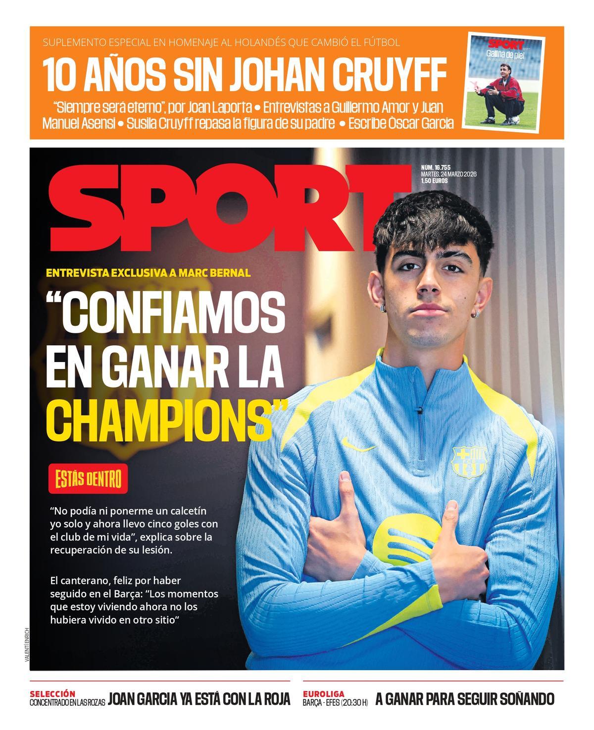 Esta es la portada de SPORT de hoy martes, 24 de marzo de 2026
