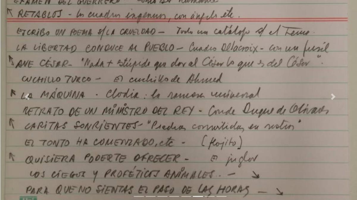 Anotaciones de Benedetti sobre &quot;Examen del guerrero&quot;, de José Pérez Olivares.