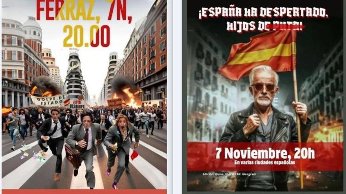 Afiches conovocantes a una nueva .concentración ante la sede federal del PSOE el 7 de noviembre.