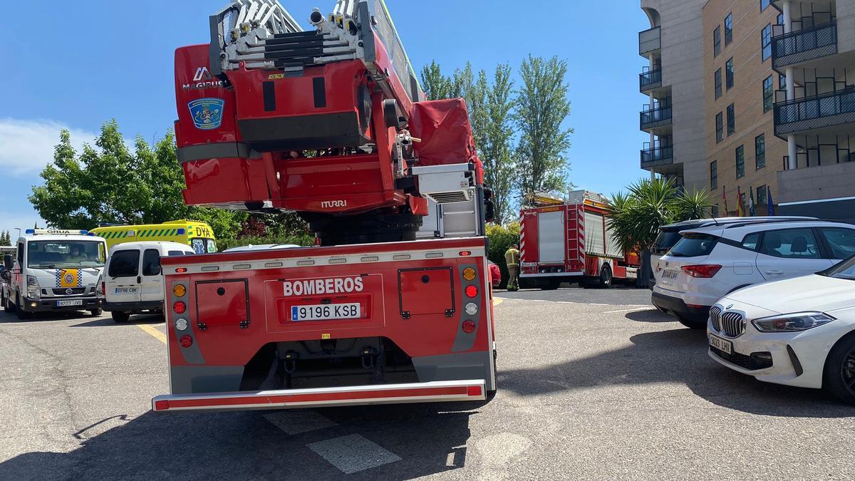 Dos camiones de bomberos, esta tarde, en el acceso al hotel.