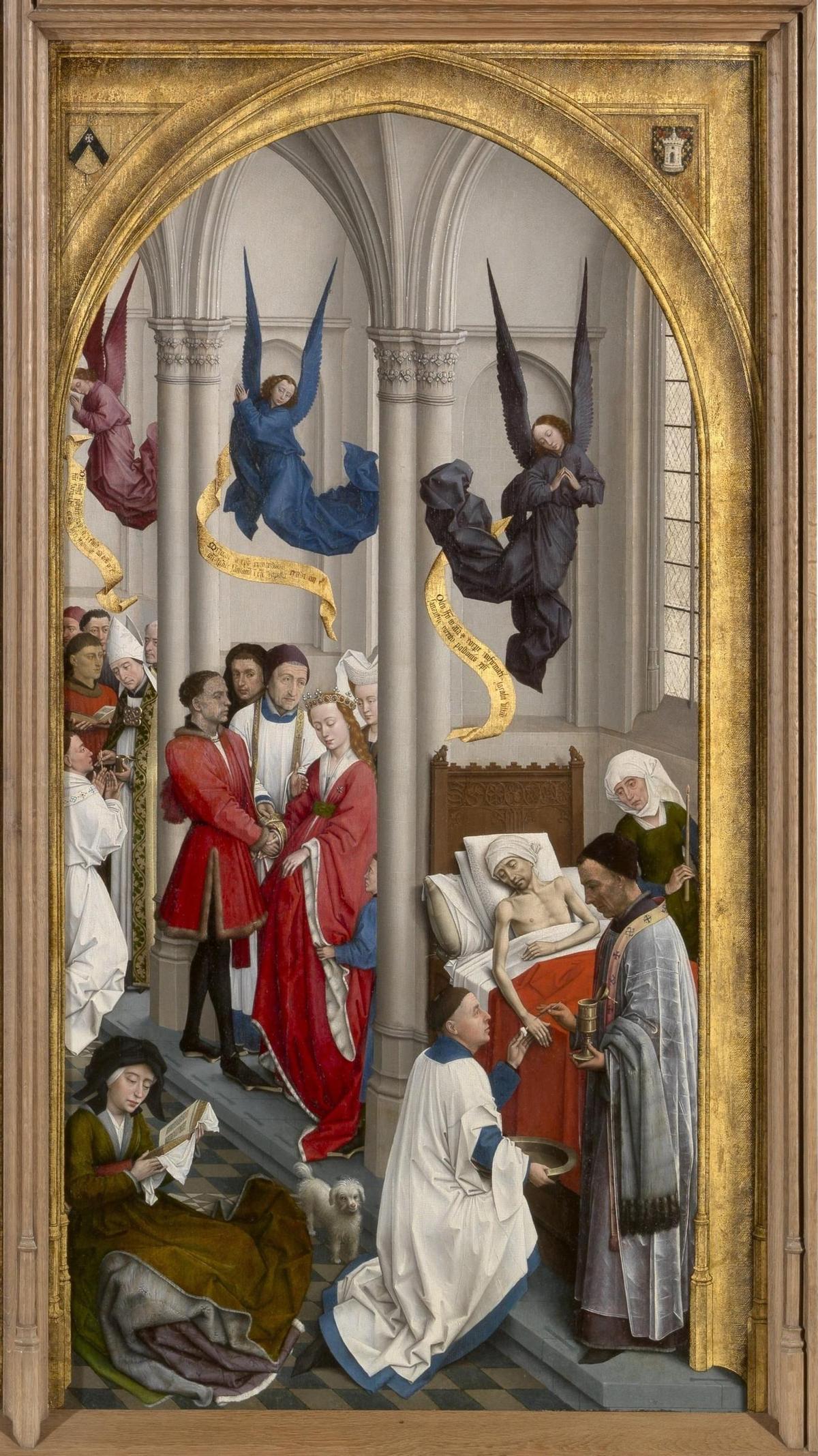 Un moribundo recibiendo la extremaunción a la derecha del Tríptico de los Siete Sacramentos, de Rogier van der Weyden (1440-45)