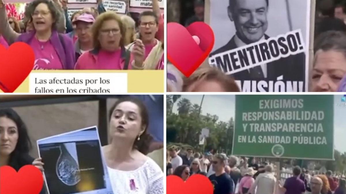 Distintos momentos del vídeo difundido en sus redes por Por Andalucía con una versión crítica de La Perla contra la política sanitaria de Juanma Moreno.