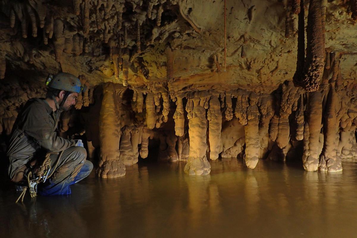 Espeleotemes en la Sala Bernardo de la Sima Posos.