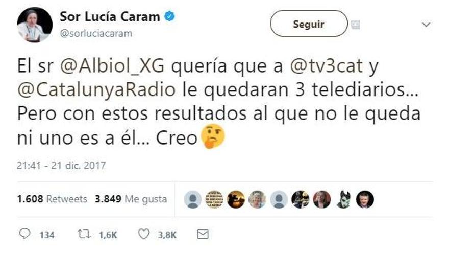 La clatellada de Sor Lucía a Albiol que sacseja Twitter