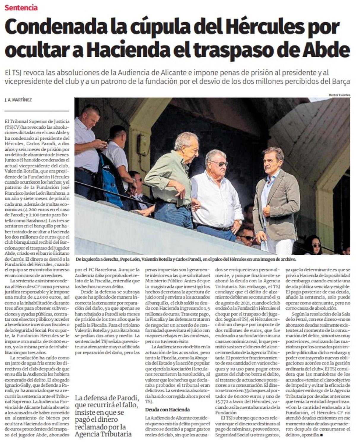 Página de INFORMACIÓN con el anuncio de la decisión del Tribunal Superior de Justicia de la Comunidad.