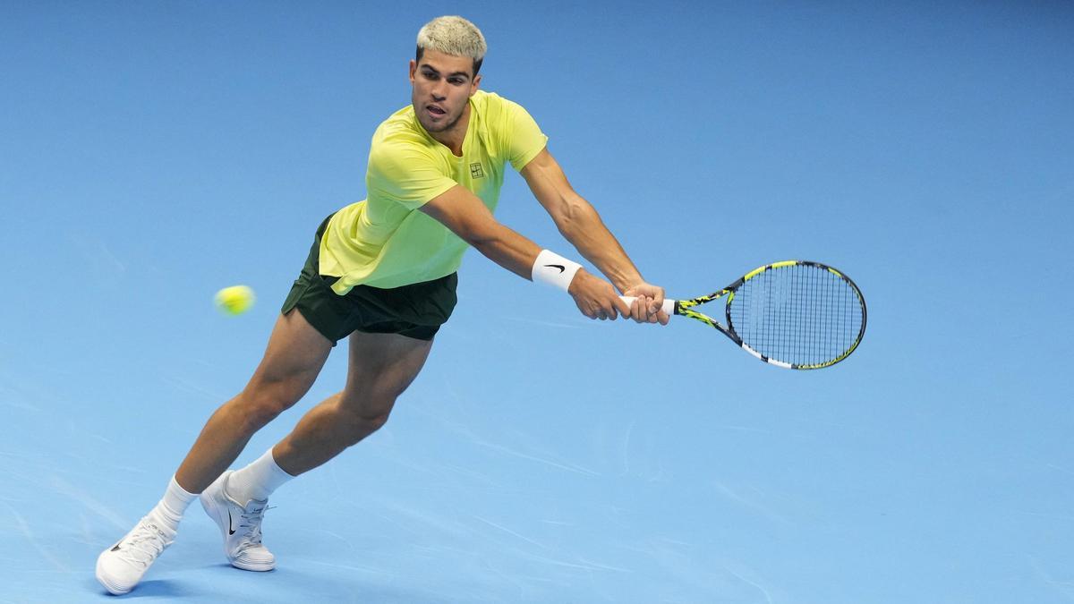 El tenista Carlos Alcaraz durante un partido en Turin.
