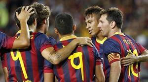 Els vuit gols de l’equip blaugrana davant el Santos, al Trofeu Joan Gamper.