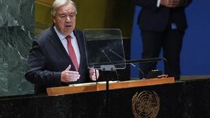 El secretario general de la ONU, António Guterres, durante su intervención ante la Asamblea General, este martes.