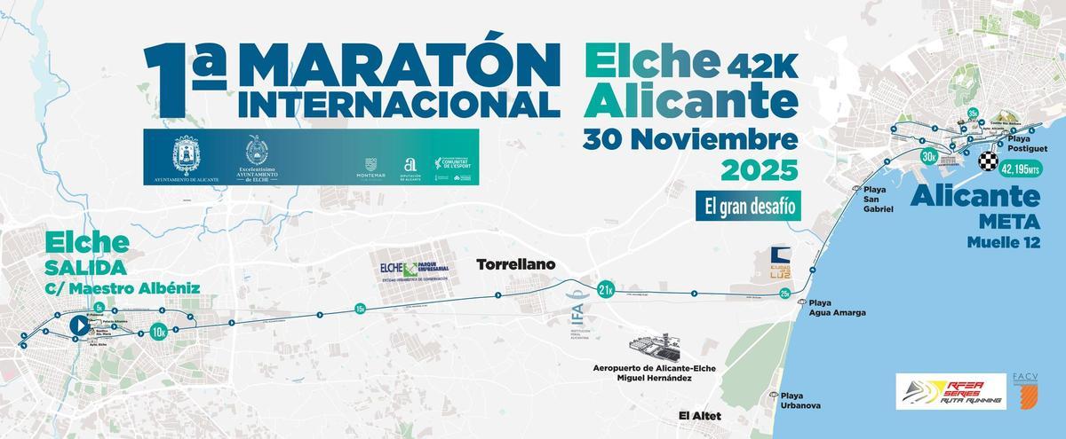 El recorrido de la I Maratón Internacional Elche-Alicante.