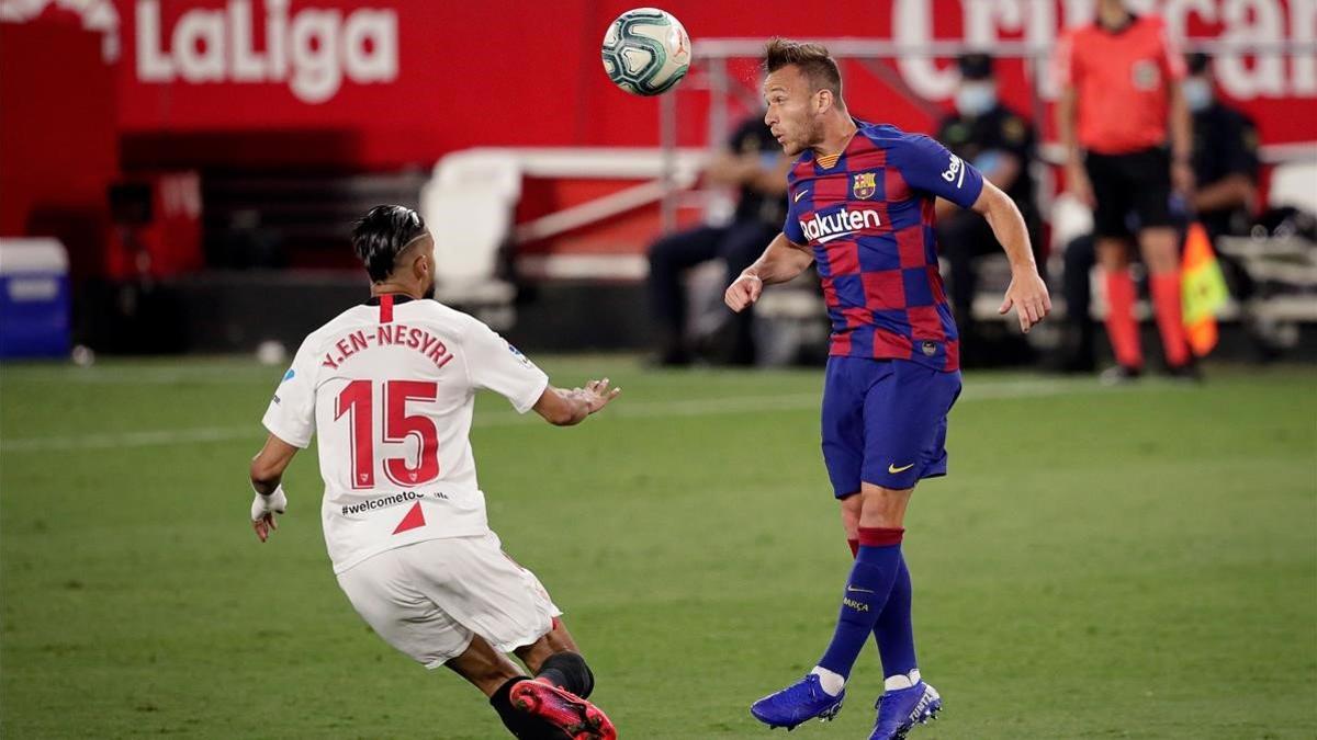 Arthur Melo, en el último partido del Barça jugado ante el Sevilla el pasado viernes.