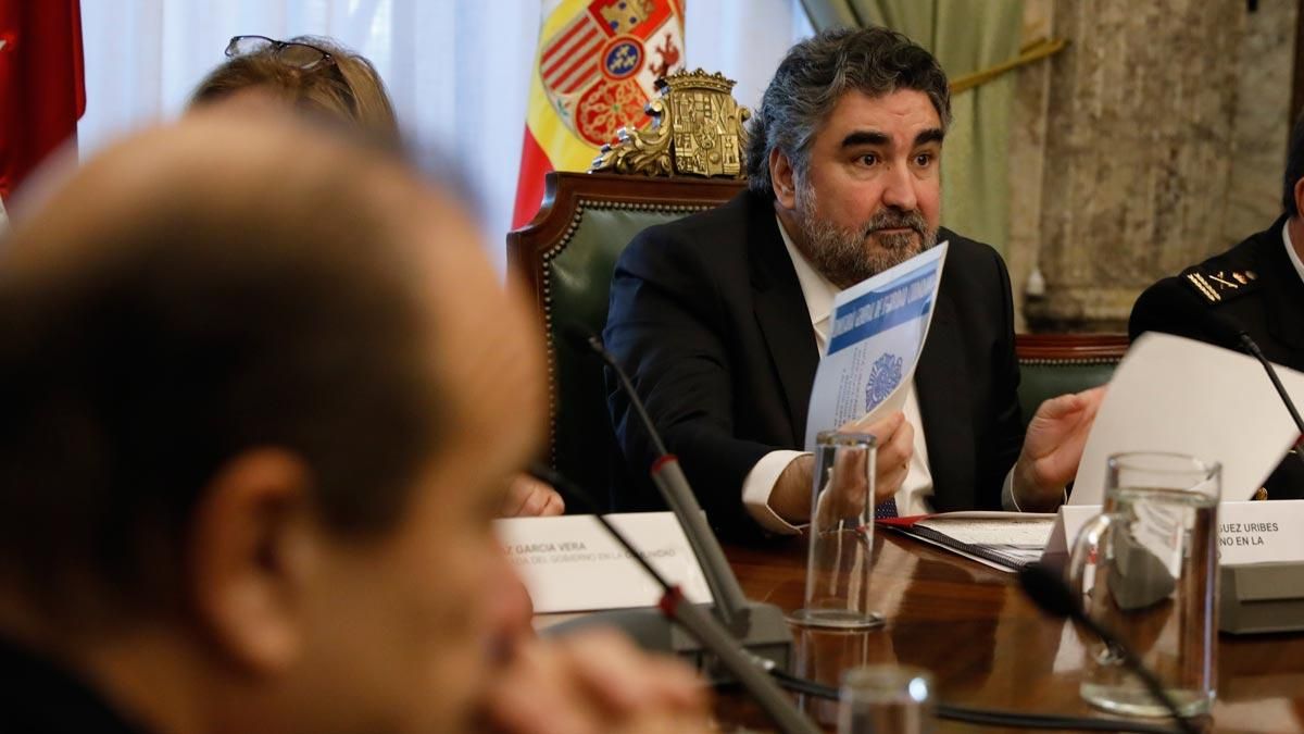 El delegado del Gobierno en Madrid, Jose Manuel Rodríguez Uribes, explica el despliegue policial en Madrid por la final de la Copa Libertadores.