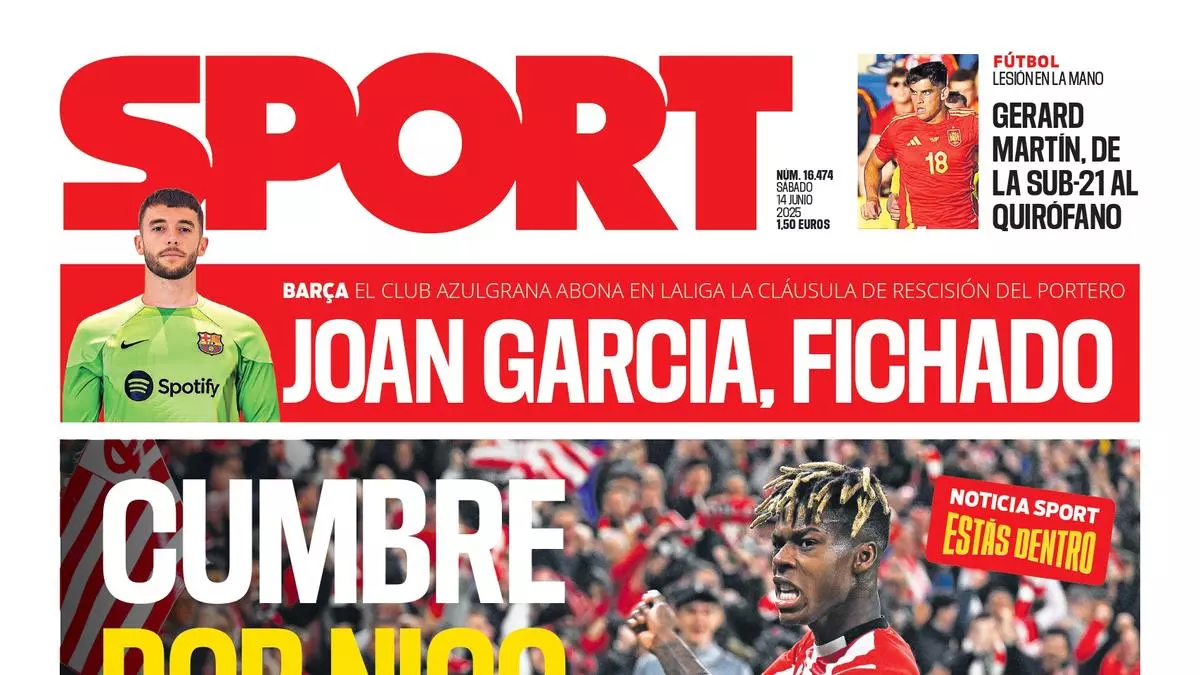 La portada de SPORT de hoy sbado, 14 de junio de 2025