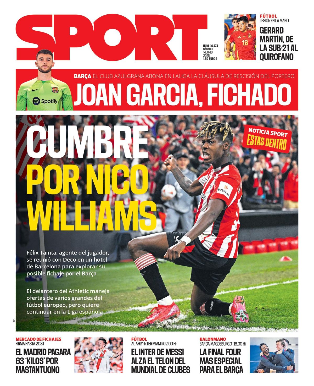 Esta es la portada de SPORT de hoy sábado, 14 de junio de 2025