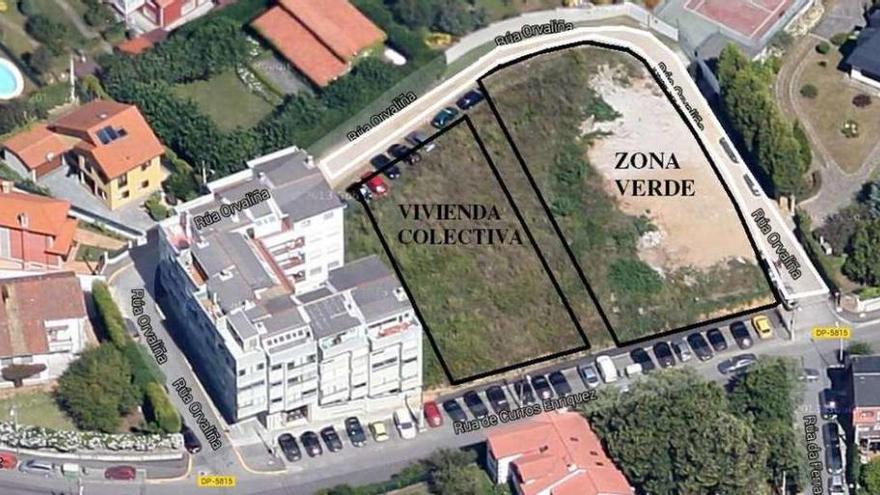 Ubicación del POL-5 en Mera, con la zona donde se construirán pisos y la zona verde, con &#039;parking&#039; debajo.