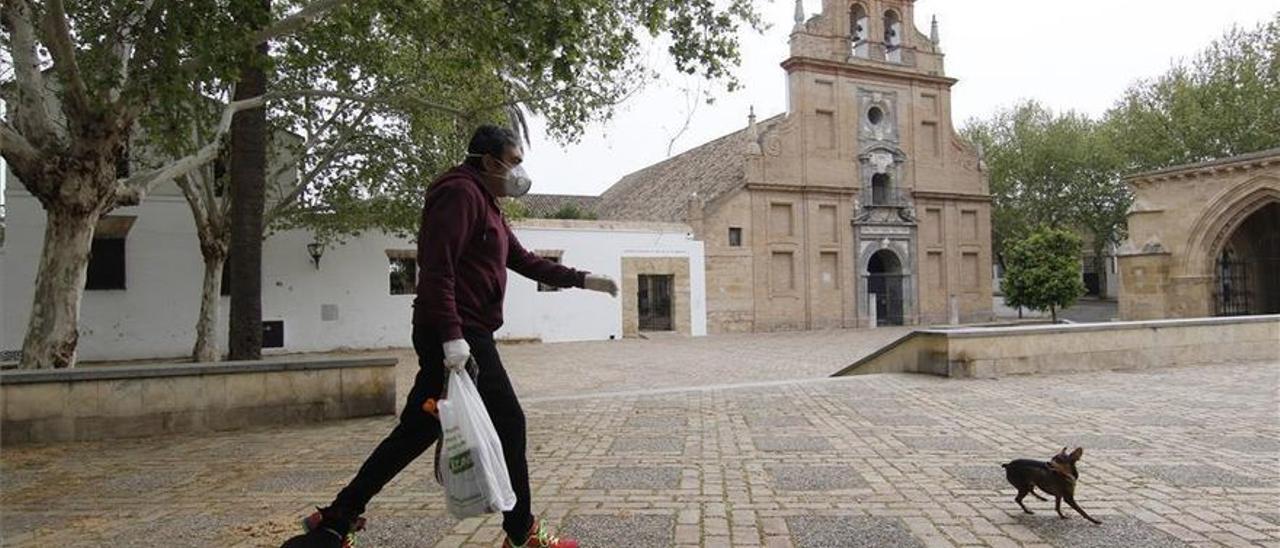 Un hombre camina con sus perros por la plaza de la Fuensanta, en una imagen de archivo.