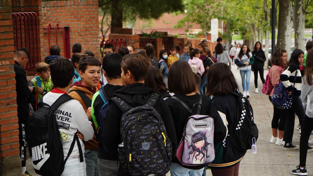 Alumnos zamoranos esperan a entrar en el IES Maestro Haedo